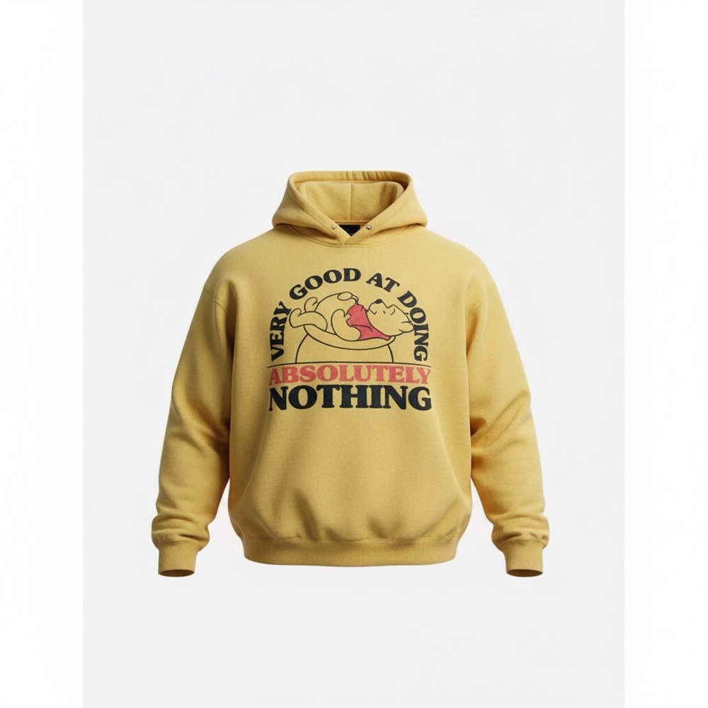 Disney Winnie The Pooh Hoodie Yellow Large Very Good At Doing Absolutely Nothing